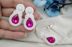 Komplet ślubny soutache sutasz biały fuksja
