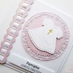 Kartka PAMIĄTKA CHRZTU różowo-biała #4 - Różowo-biała kartka na Chrzest z szatką