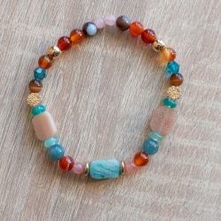 Agat,kamień słoneczny,amazonit bransoletka 