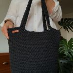 Torebka damska,na ramię, koszyk ze sznurka,grafitowa. - 