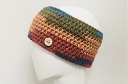 Kolorowa szeroka opaska na głowę szydełkowa