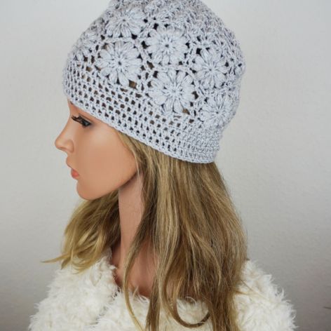 Czapka recznie robiona popielata