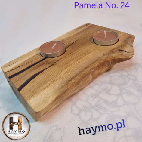 Świecznik drewniany dąb stare drewno żywica, Pamela No. 24