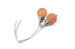 Kolczyki pomarańczowy agat 10mm, długie bigle, stal chirurgiczna