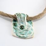 Naszyjnik ceramiczny,  Naszyjnik lniany z ceramiką - 