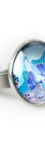 Blueberry bird pierścionek z ilustracją