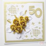 Kartka ROCZNICA ŚLUBU złocisto-biała #2 - Kartka na rocznicę ślubu ze złocistymi różami
