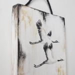 Żurawie obraz ptaki malowane na desce /15/ - 