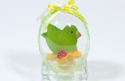 Jajko 3D zielony ptaszek na filcowym kwiatku
