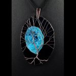 Drzewko Szczęścia wisior z agatem niebieskim - wisior miedziany wire wrapped