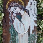 Anioł malowany  na desce - 