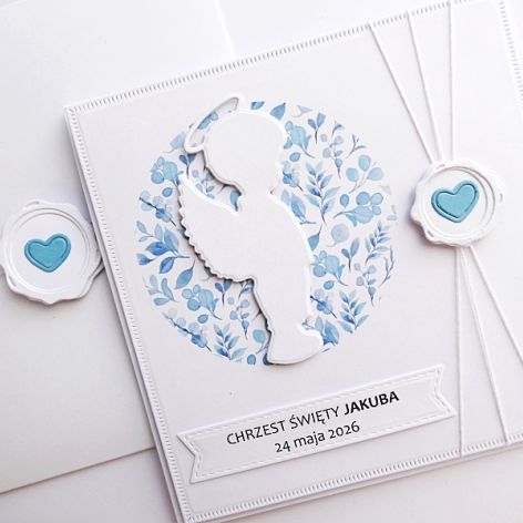 Kartka na Chrzest z aniołkiem-chłopczykiem