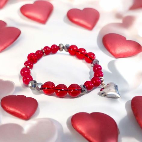 Bransoletka na gumce czerwona serce