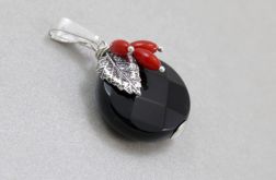 Onyks czerwony koral i srebro - wisior