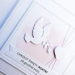 Minimalistyczna kartka na Chrzest z gołębicą - Kartka na Chrzest w różu handmade