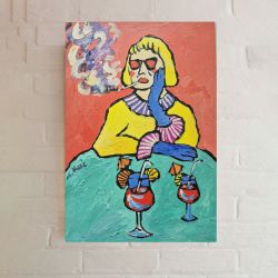 kolorowy  obraz  babcia z drinkiem