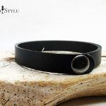 Skórzana bransoletka damska czarna z różą wiatrów - 