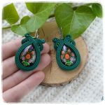 Kolczyki sutasz soutache Folk zielone green - Kolczyki