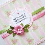 Kartka Z ŻYCZENIEM różowo-seledynowa - Kartka okolicznościowa z różowym kwiatkiem
