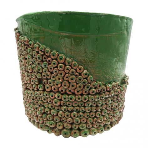 Doniczka Ceramiczna Handmade Zielona 18x20 cm Rękodzieło Dekoracyjne 