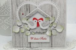 Kartka ślubna z budką w tle - komplet