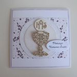 Kartka Pierwsza Komuia Święta biała z kielichem - Kartka Pierwsza Komuia Święta biała z kielichem