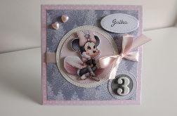 Kartka na urodziny Minnie pudrowa