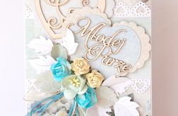 Kartka ślubna z różami turkusowymi