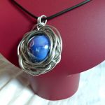 Porcelanowa kula w srebrym oplocie, okazałay wisior hand made - 