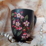 Ręcznie malowany mazurek na kwitnącej jabłoni kubek 400 ml.  - ręcznie malowane