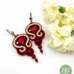 Kolczyki soutache krem i intensywna czerwień  - Krem z czerwienią