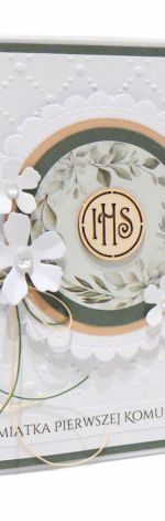 Pamiątka I Komunii Świętej - wianek białe kwiaty kratka
