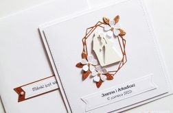 Kartka ŚLUBNA biało-miedziana