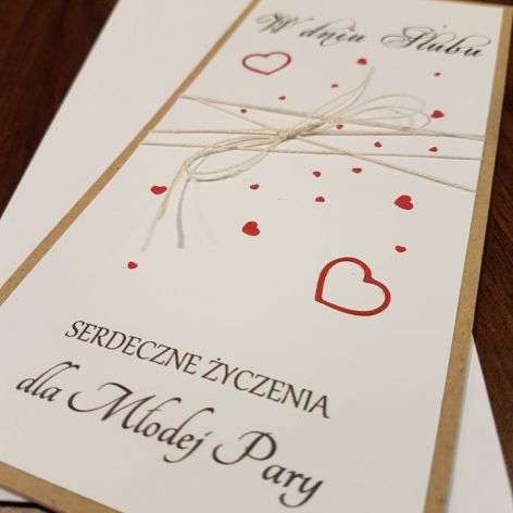 Kartka ślubna z serduszkami i z życzeniami 3