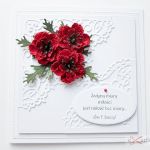 Kartka ŚLUBNA z makami - Ażurowa kartka na ślub z czerwonymi kwiatami