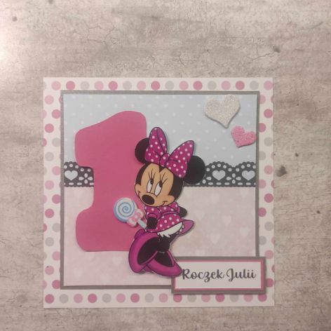 Kartka na Roczek Julii z Myszką Minnie