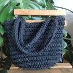 Torebka damska,na ramię, koszyk z sznurka,grafitowa. - 