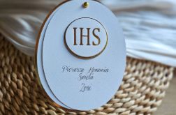 Zaproszenie na Pierwszą Komunię Świętą – Owalne, ze Złotymi Zdobieniami