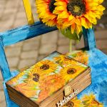 Pudełko na herbatę, motyw słoneczników, prezent dla miłośnika sztuki - 