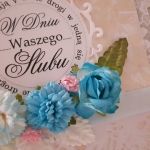 Kartka ślubna kwiaty z koronką handmade - 