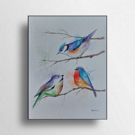 Kolorowe ptaki-akwarela formatu 24/32 cm 