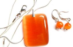 Pomarańczowy kwarc kocie oko, wisior i kolczyki, srebro