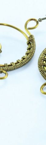 Kolczyki wire wrappin długie stare złoto
