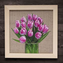 Tulipany malarstwo płótno lniane 20 x 20 cm