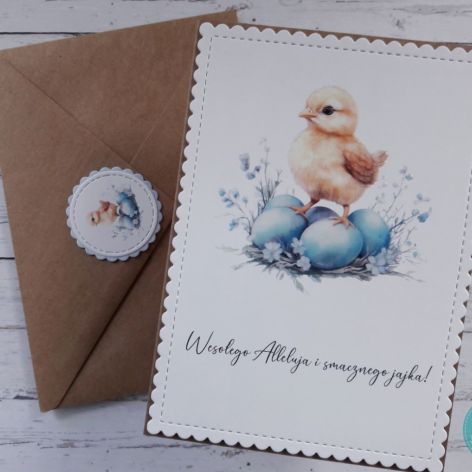 Zestaw 4 kartek wielkanocnych z życzeniami „Kurczaczki i zające”