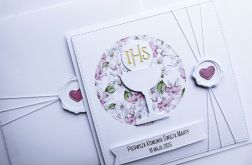 Kartka na Komunię ręcznie robiona w różu
