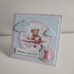 Personalizowana kartka na urodziny roczek miś w samolocie  - Personalizowana kartka na roczek
