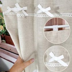 Zazdrostka lniana na szelki lambrekin firany frędzle BOHO kokardki 130/40cm