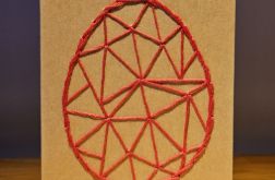 Kartka Wielkanocna - ręcznie haftowana - Pisanka różowa (ciemny)