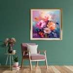 Obraz kwiaty różowe kwiaty wydruk giclee - fioletowo niebieski obraz abstrakcyjny